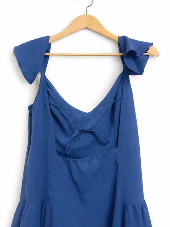 Abercrombie and Fitch Blue Tie Strap Maxi Dress Size XL Flutter Sleeve Summer - Picture 3 of 5